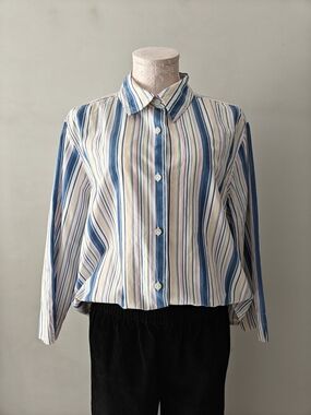 Talbots Stripe Button-Down Shirt XL Cotton Spring Summer Relaxed Business Casual